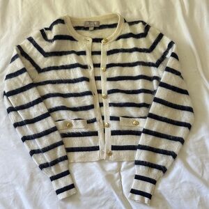 J. Crew Women's Cardigan - Black and Cream Stripes